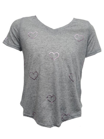 TEREZ Girl's Grey Outline Hearts T-Shirt #32878490 Large NWT