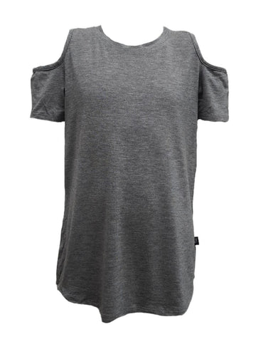 TEREZ Girl's Grey Cold Shoulder T-Shirt #436018026 Large NWT