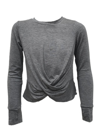 TEREZ Girl's Grey Stretchy Round Neck Long Sleeve Shirt #14348026 NWT