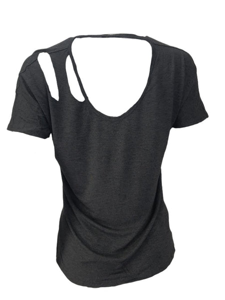 TEREZ Womem's Grey Ripped T-Shirt #2302545 NWT