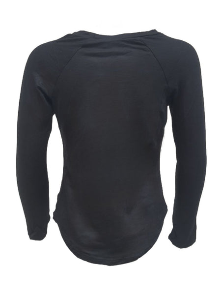 TEREZ Girl's Black Pure Hapiness Long Sleeve Shirt #322037862 Large NWT