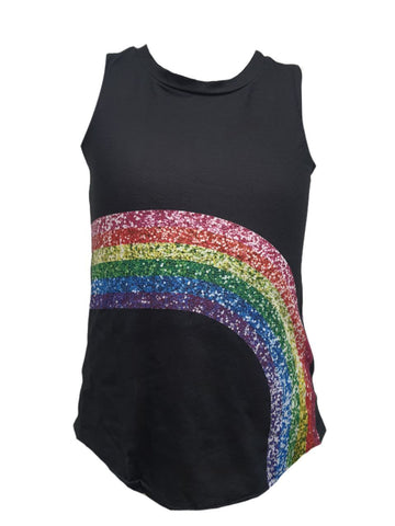 TEREZ Girl's Black Rainbow Tank Shirt #507038554 Medium NWT