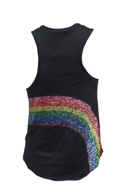 TEREZ Girl's Black Rainbow Tank Shirt #507038554 Medium NWT