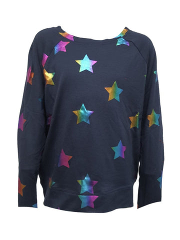 TEREZ Girl's Blue Rainbow Foil Star Sweatshirt #12738626 XL NWT