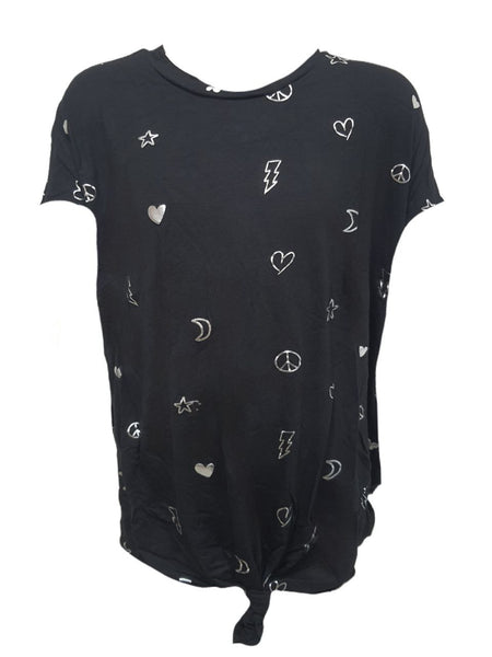 TEREZ Girl's Black Doodle Foil T-Shirt #12148038 X-Large NWT