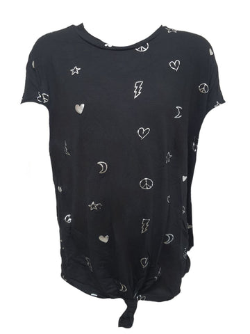 TEREZ Girl's Black Doodle Foil T-Shirt #12148038 X-Large NWT
