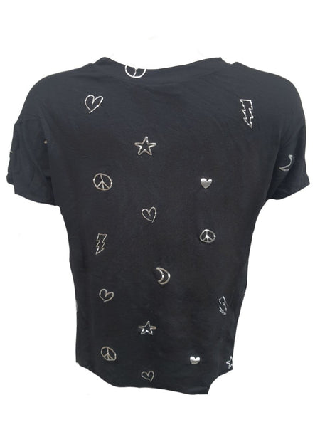 TEREZ Girl's Black Doodle Foil T-Shirt #12148038 X-Large NWT