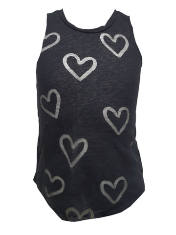 TEREZ Girl's Black Heart Burnout Tank Shirt #339037958 Medium NWT