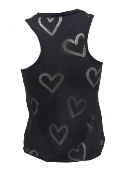 TEREZ Girl's Black Heart Burnout Tank Shirt #339037958 Medium NWT