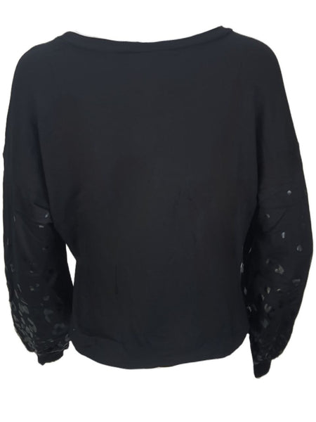TEREZ Women's Black Cheetah Foil Sweatshirt #24038386 X-Small NWT