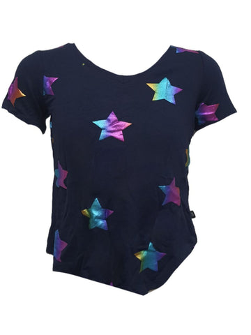 TEREZ Girl's Blue Rainbow Foil Stars T-Shirt #33928712 NWT
