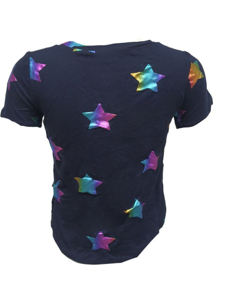 TEREZ Girl's Blue Rainbow Foil Stars T-Shirt #33928712 NWT