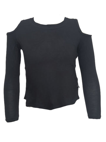 TEREZ Girl's Black Cold Shoulder Shirt #38903546 Large NWT