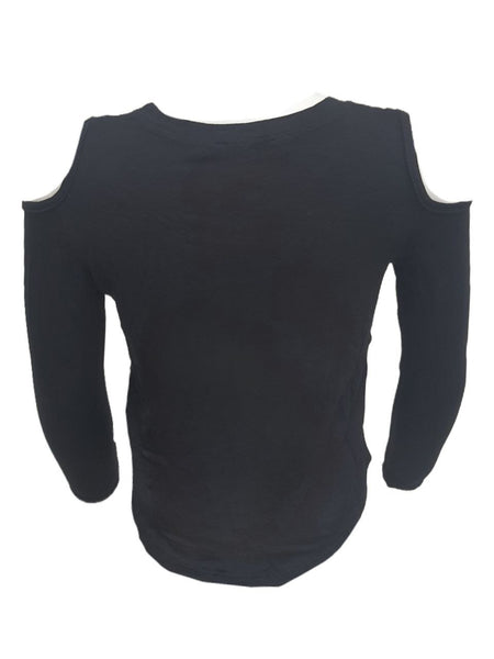 TEREZ Girl's Black Cold Shoulder Shirt #38903546 Large NWT
