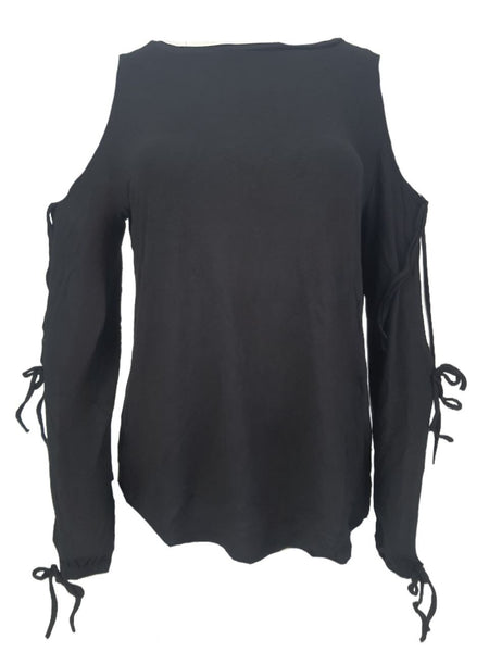TEREZ Women's Black Long Sleeve Cold Shoulder Shirt #2271546 Medium NWT