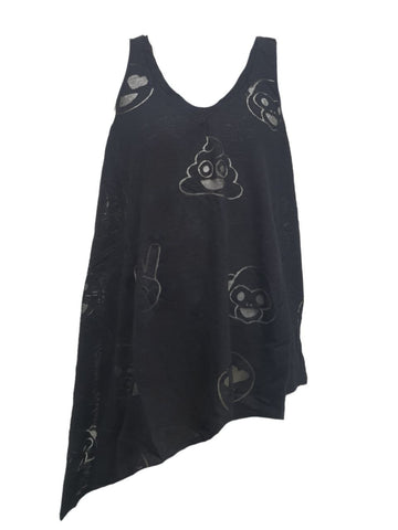 TEREZ Girl's Black Emoji Burnout Tank #488011087 Large NWT