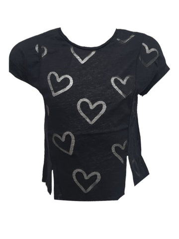 TEREZ Girl's Black Heart Burnout T-Shirt #33697958 NWT