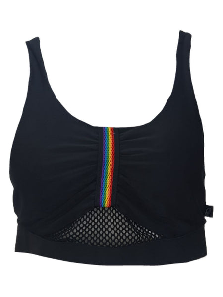 TEREZ Women's Black Rainbow Sports Bra #23488017 Large NWT