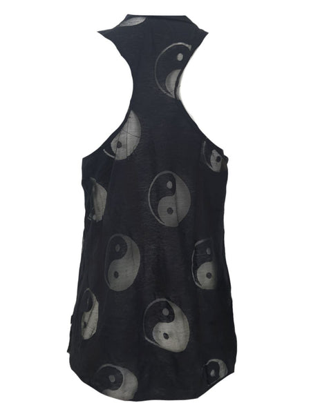 TEREZ Women's Black Ying Yang Burnout Tank Shirt #339027954 Large NWT