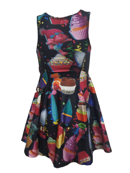TEREZ Girl's Black Trolls On Cupcakes Dress #6003983 NWT