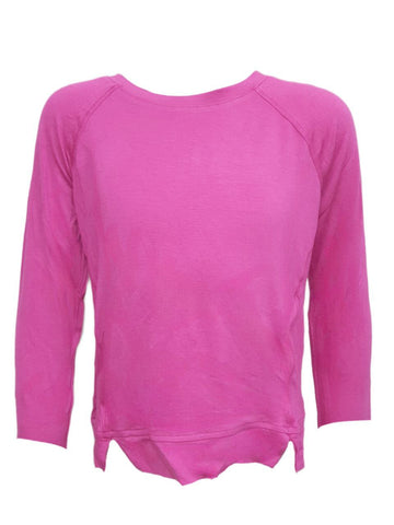 TEREZ Girl's Pink Front Slash Crew Neck Long Sleeve Shirt #1252550 NWT
