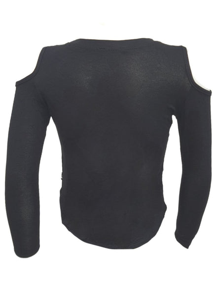 TEREZ Girl's Black Cold Shoulders Long Sleeve Shirt #38903546 Medium NWT