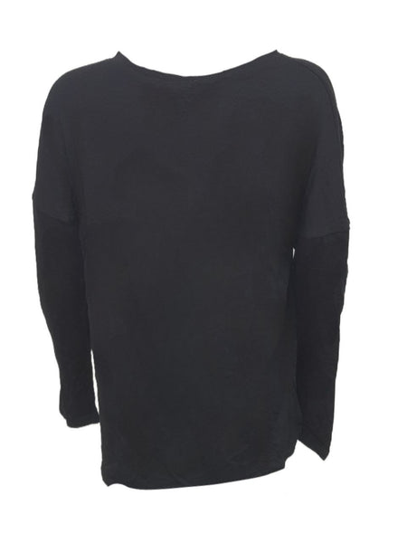 TEREZ Girl's Black Ripped Neck Long Sleeve Shirt #1437546 Large NWT