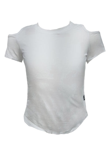 TEREZ Girl's White Cold Shoulders T-Shirt #43603547 NWT