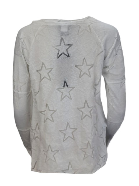 TEREZ Women's White Stars Burnout Long Sleeve Shirt #22157841 Small NWT