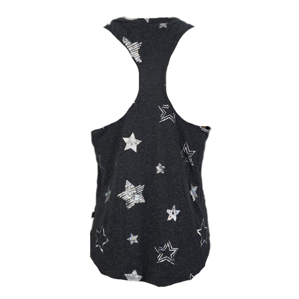 TEREZ Women's Grey Foil Printed Raceback Tank #25548493 NWT