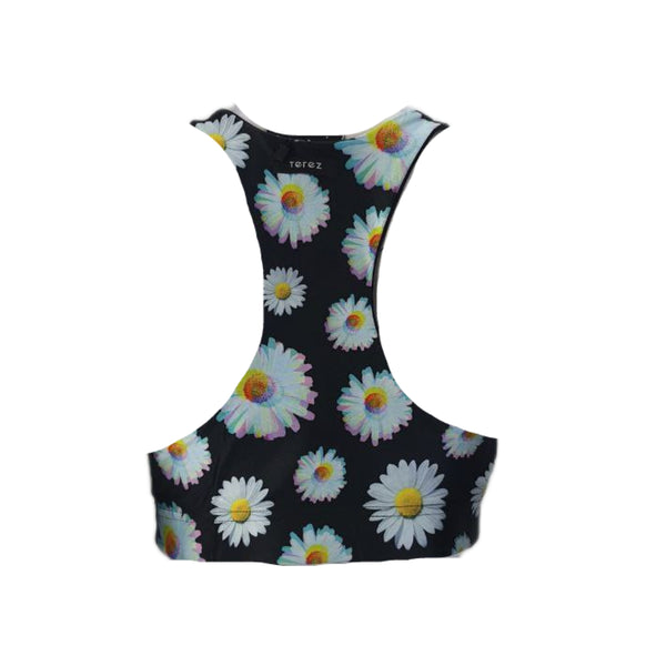 TEREZ Women's Black Trippy Daisy Sports Bra #25018758 X-Large NWT