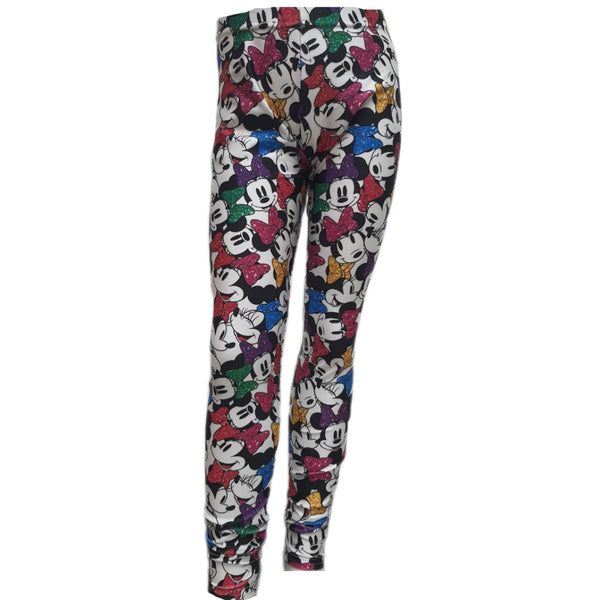 TEREZ Girl's White Minnie Rainbow Bows Leggings #401869314 Large NWT