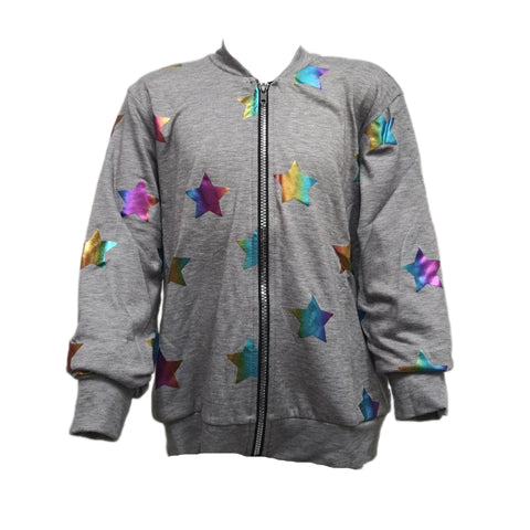 TEREZ Girl's Grey Rainbow Foil Printed Hoodie #1248820114 Large NWT