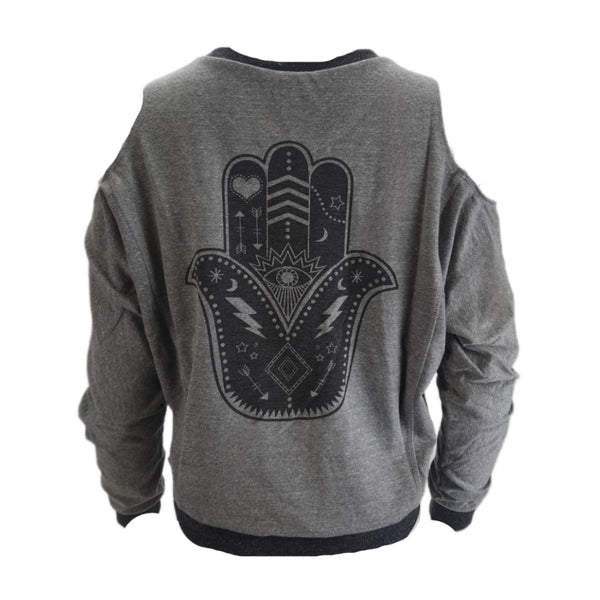 TEREZ Women's Grey Cold Shoulder Sweatshirt #22267788 NWT