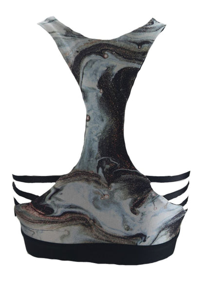 TEREZ Women's Multicolor Metallic Marble Sports Bra #24158378 XS NWT