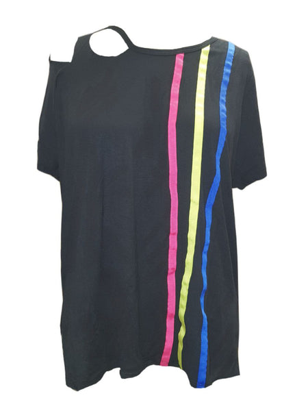 TEREZ Women's Black With Bright Ribbon Shirt #25098777 Large NWT