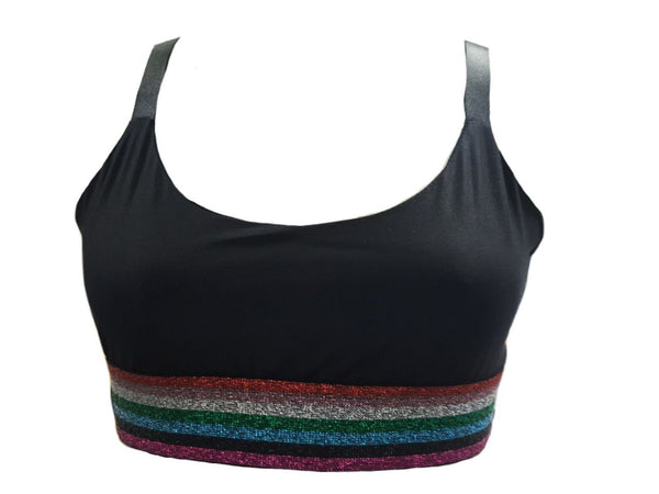 TEREZ Women's Black Metallic Rainbow Sports Bra #24088423 Large NWT