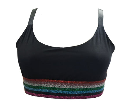 TEREZ Women's Black Metallic Rainbow Sports Bra #24088423 Large NWT