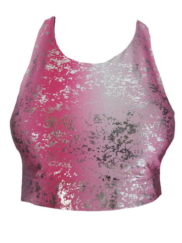TEREZ Women's Pink Haze Silver Foil Sports Bra #24619075 Large NWT