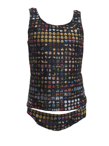 TEREZ Girl's Black Emoji Swimsuit #16206961 16 NWT