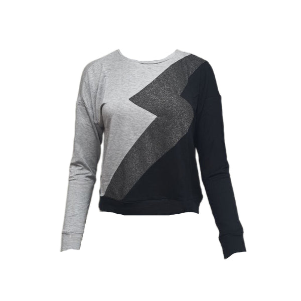 TEREZ Women's Grey Lightning Colorblock Crew Long Sleeve #235998362 X-Small NWT