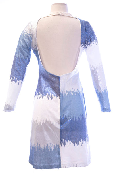 VON VONNI Women's Burch Open Back Blue Reflection Sequined Dress Sz S $298 NEW