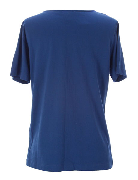 Joan Vass Women's Mesh / Embellished Neckline Top Persian Blue