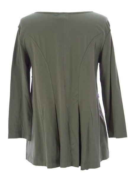 Joan Vass Women's 3/4 Sleeve Rivet Top Olive