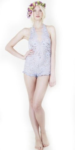 Zinke Intimates Women's Halter Lace Daisy Jumper, Large, Pastel Blue