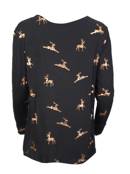 TEREZ Women's Black Raindeer Long Sleeve Shirt #22237779 Large NWT
