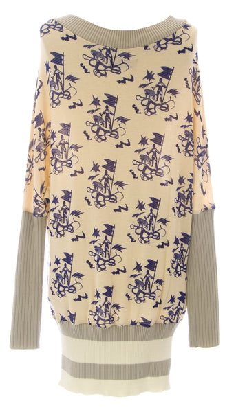 ETERNAL CHILD Women's Beige/Grey Batwing Printed Tunic Sweater NEW