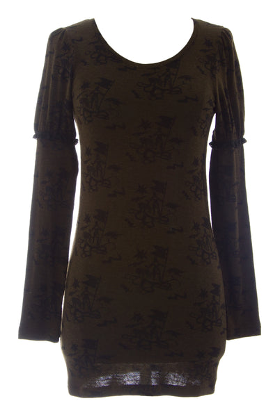 ETERNAL CHILD Women's Brown Long Sleeve Printed Tunic Blouse NEW