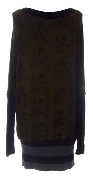 ETERNAL CHILD Women's Brown/Black Printed Batwing Boatneck Tunic Sweater NEW
