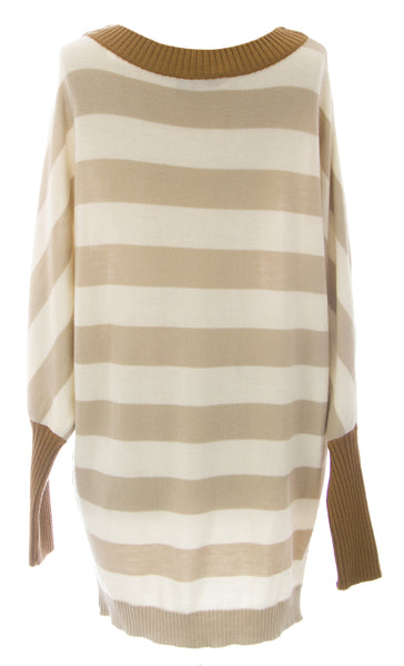 ETERNAL CHILD Women's Multi Striped Boatneck Batwing Slv Tunic Sweater Sz S NEW